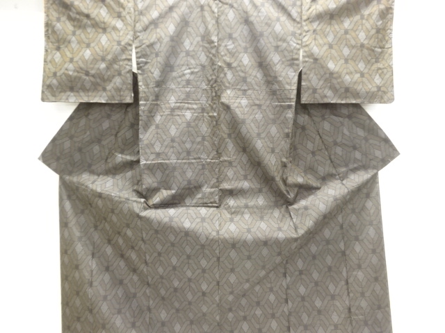 JAPANESE KIMONO / ANTIQUE KIMONO / TSUMUGI / ENSEMBLE / WOVEN GEOMETRIC